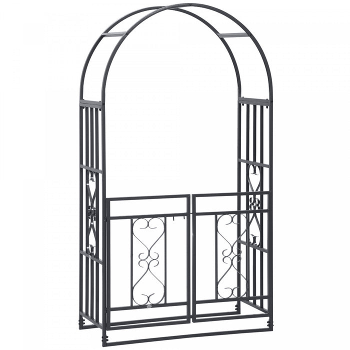 Outsunny 6.7 Ft Steel Garden Arch With Gate Outdoor Courtyard Lawn Backyard
