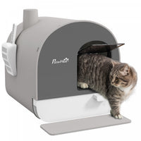 Pawhut Cat Litter Box With Lid, Enclosed Kitty Litter Box With Removable Tray, Scoop, Filter, Light 