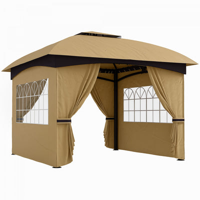 Outsunny 11' X 11' Outdoor gazebo with Curtains, Church Windows, Beige