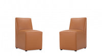 Anna Square Modern Vegan Leather Dining Chair in Saddle Brown - Set of 2