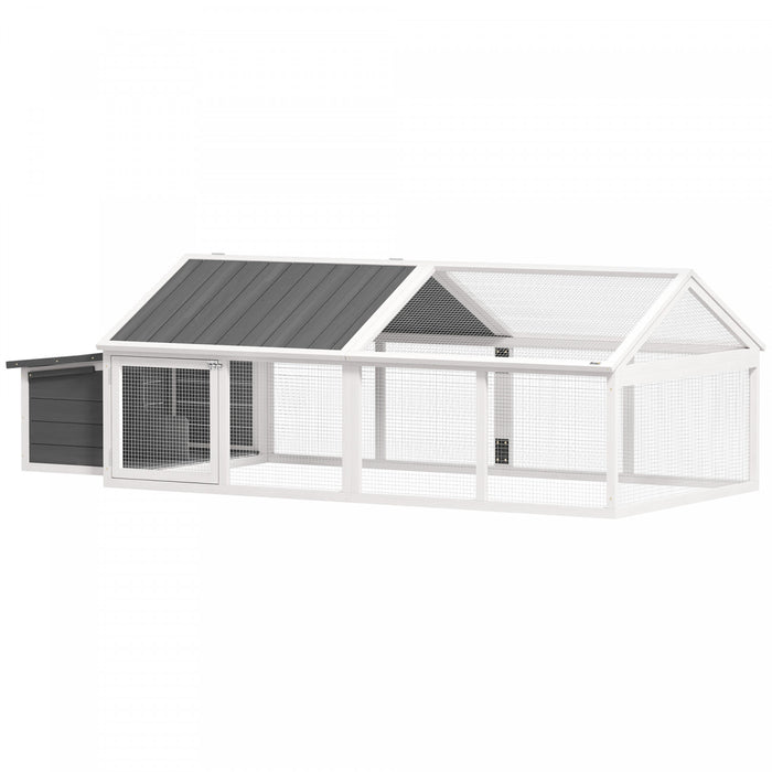 Pawhut 95\"L Large Chicken Run, Wooden Chicken Coop with Nesting Box, Lift-up Top, Side Door and Wooden Roof, Poultry Cage for Outdoor, for 4 to 8 Chickens, Rabbits, Ducks, White