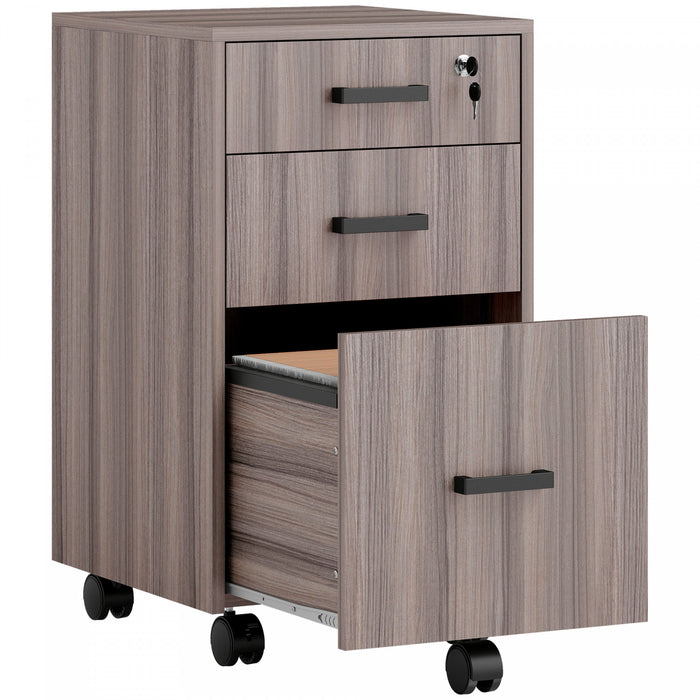 HOMCOM 3 Drawer File Cabinet with Hanging Bars for Letter A4 Size, Grey