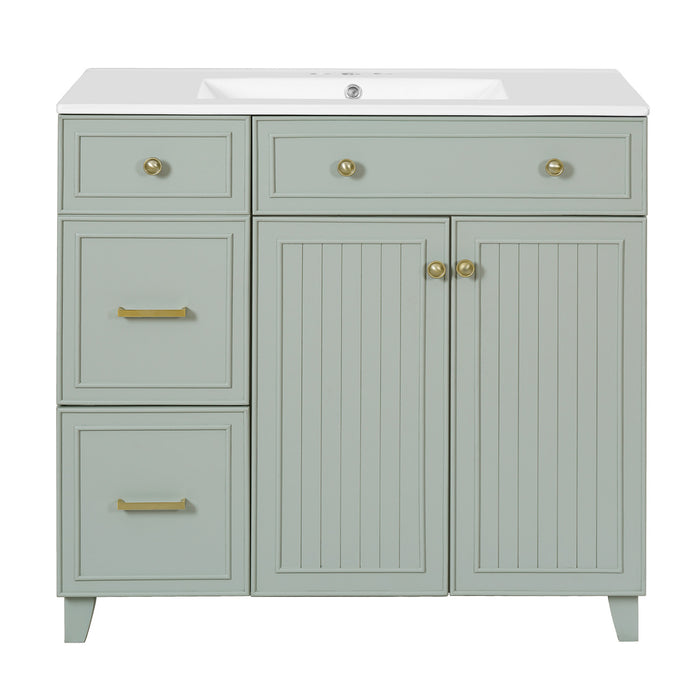 Grady 36 Inch Modern Bathroom Vanity with Ceramic Sink & Smart Storage, Green