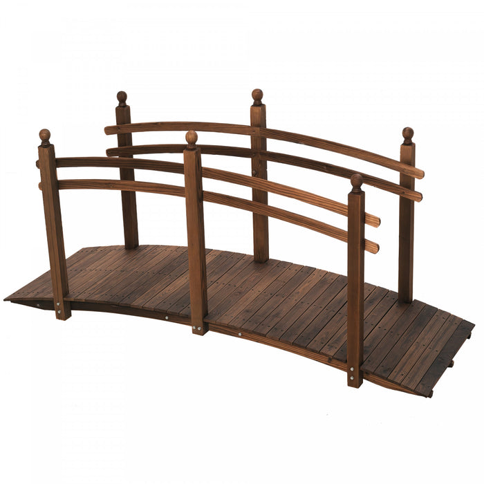Outsunny 7.5' Fir Wood Garden Bridge Arc Walkway with Side Railings, Tan