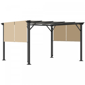 Outsunny 10' X 12' Retractable Pergola Canopy, Outdoor Gazebo With Sun Shade Canopy And Steel Frame, For Backyard, Garden, Patio, Deck, Beige
