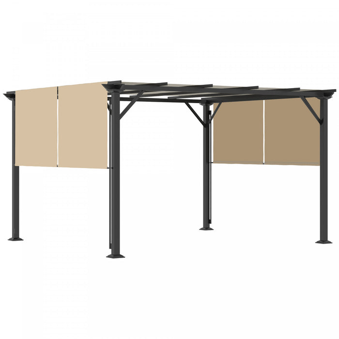 Outsunny 10' X 12' Retractable Pergola Canopy, Outdoor Gazebo With Sun Shade Canopy And Steel Frame, For Backyard, Garden, Patio, Deck, Beige