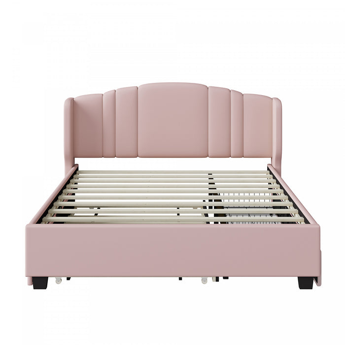 Jean Upholstered Platform Bed with Wingback Headboard and Storage Drawers,Queen Size,Pink Queen Bed