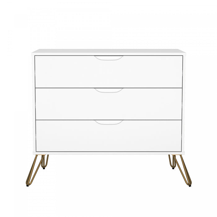 Avira Mid-Century Modern 35\" Dresser in White (3-Drawer)