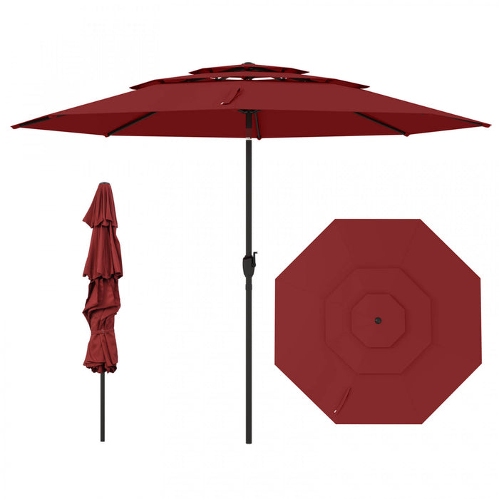 Costway 10 ft 3-tier Vented Patio Umbrella Large Market Table Umbrella Outdoor Sun Shade Red