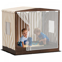 Qaba Kids Sandbox with Cover, Children Sandbox, Outdoor Wooden Sand Pit with Bench Seats and Bottom Liner, Kids Backyard Beach Playset for Ages 3-6, 56