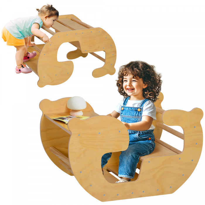 Qaba 2 In 1 Toddler Climbing Toy Indoor, Wooden Baby Arch Climber, Kids Table And Chair Set, Montessori Pikler Baby Indoor Gym Playground For Boys, Girls, Children Age 18-48 Months