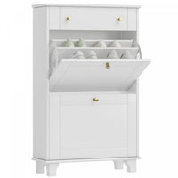 HOMCOM Narrow Shoe Cabinet w/ 2 Flip Drawers, Shoe Storage Cabinet, White