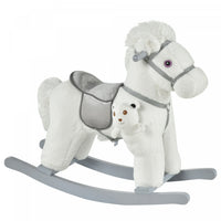 Qaba Kids Plush Ride-on Rocking Horse With Bear Toy, Children Chair With Soft Plush Toy & Fun Realis