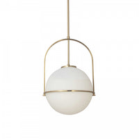 Dainolite Paola 1 Light Pendant Small Aged Brass White Opal Glass Lamp