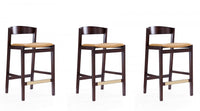 Klismos Mid-Century Modern Wood Upholstered Counter Stool in Camel - Set of 3