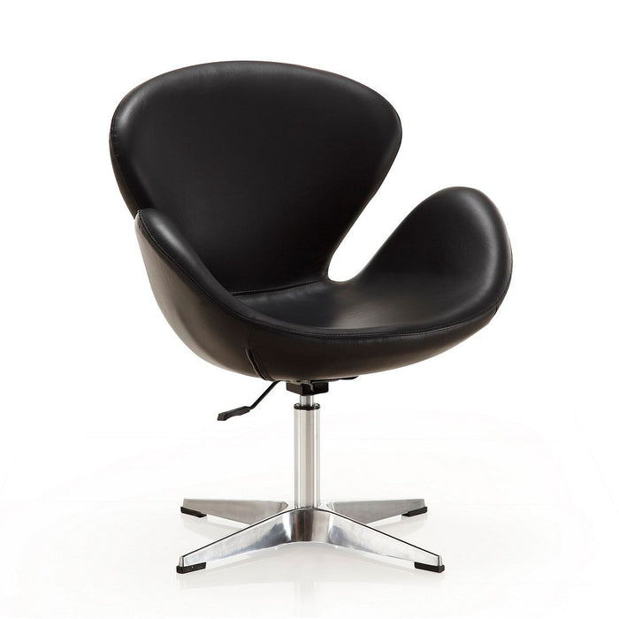 Manhattan Comfort Raspberry Polished Chrome Faux Leather Adjustable Swivel Accent Chair - Black