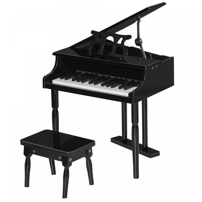 Homcom Modern Kids Piano, 30 Keys, Set Of 2, Mini Toy For Child, Grand Piano With Music Stand And Bench, Ideal Gift, Black