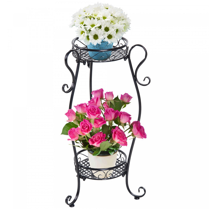 Outsunny 2-tier Flower Pot Stand, Freestanding Plant Display Rack Indoor Outdoor, Metal Plant Stand, Easy To Clean, For Porch, Patio, Backyard Or Living Rooms