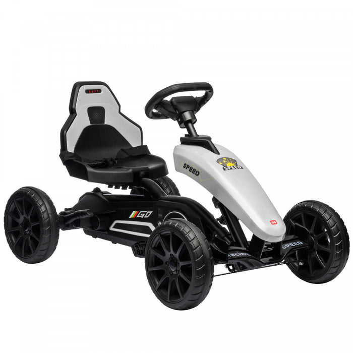 Aosom Pedal Go Kart For Kids, Pedal Powered Ride-On Car With Swing Axle, Adjustable Bucket, Handbrake, 4 Eva Wheels Powered Ride, Indoor Foot Racer, For 3-8 Years Old, White