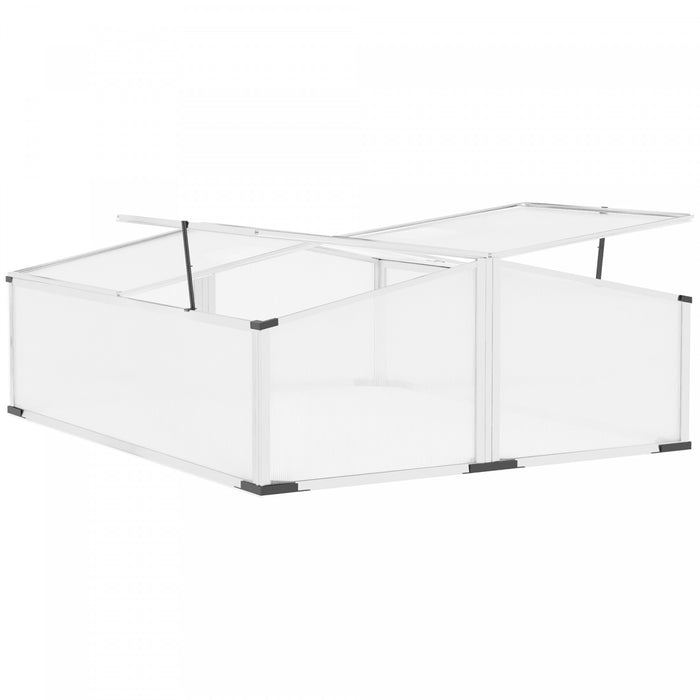 Outsunny Aluminium Cold Frame Greenhouse Kit Raised Plants Bed Protection With Independent Opening Tops For Flower, Vegetable, Plants, 47\" X 39\" X 16\", Silver