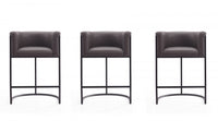 Cosmopolitan Mid-Century Modern Metal Upholstered Counter Stool in Graphite - Set of 3 Bar Stool