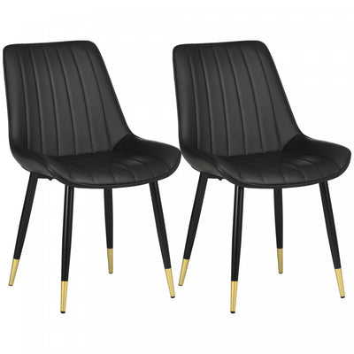 HOMCOM Dining Chairs Set of 2, PU Leather Upholstered Kitchen Chair, Black