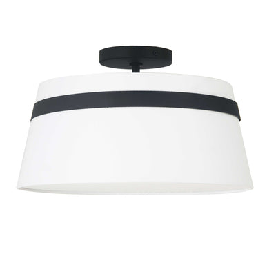 Dainolite Symphony 3 Light Semi-flush Mount Matte Black White Shade Lamp|Plafonnier semi-affleuré Symphony de Dainolite avec abat-jour blanc, fini noir mat et 3 ampoules
