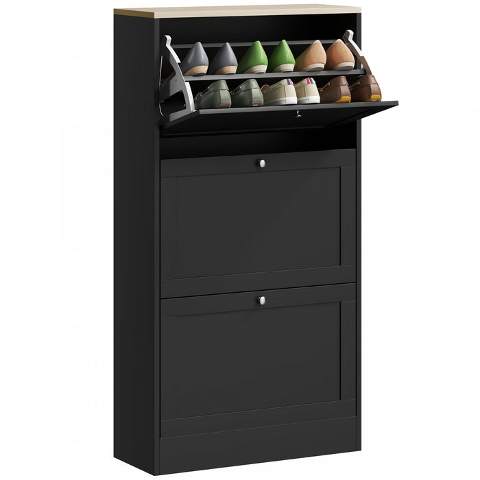 HOMCOM Modern Shoe Cabinet with 3 Flip Drawers for 12-18 Pairs of Shoes