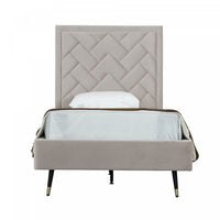 Crosby Modern Upholstered Velvet Twin Bed in Greige 