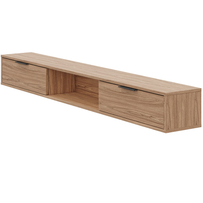 Nordika Slim 72\" Wall-Mounted TV Stand with 2 Storage Cabinets - Light Walnut