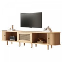 Lucas TV Stand Media Console with Rattan Drawer and Sliding Doors,Natural 