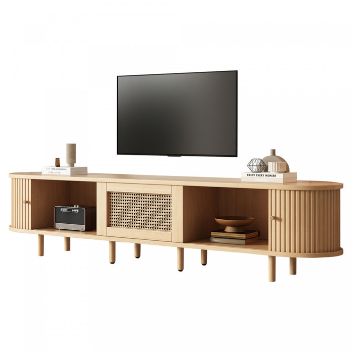 Lucas TV Stand Media Console with Rattan Drawer and Sliding Doors,Natural
