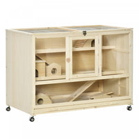 Pawhut Wooden Hamster Cage, 3 Tier Rat Cage With Openable Roof, Run, Ladders, Wheels, Tray, For Hams