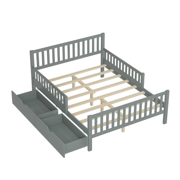 Emma Wood Platform Bed with Guardrails and Storage Drawers,Full Size - Grey