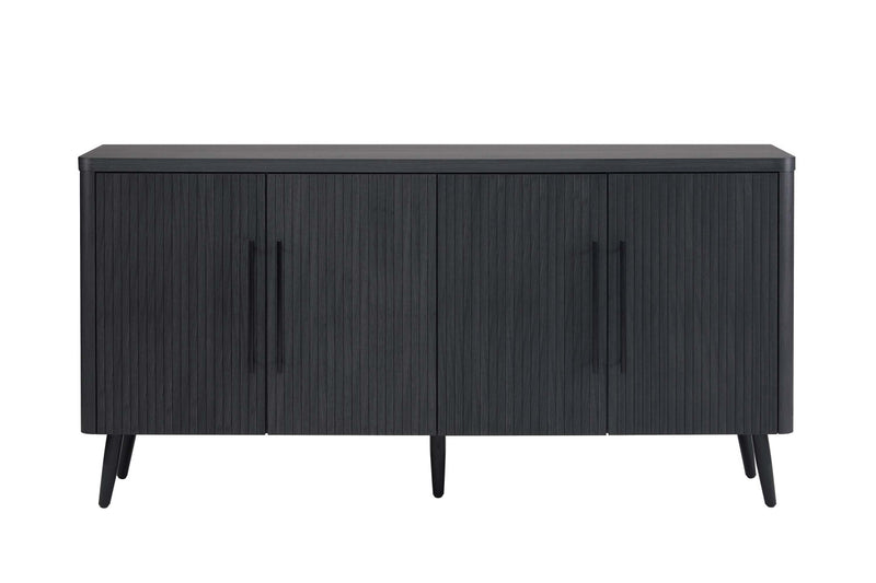 Jodie Mid-Century Modern 65\" Fluted Sideboard in Charcoal Gray Buffet