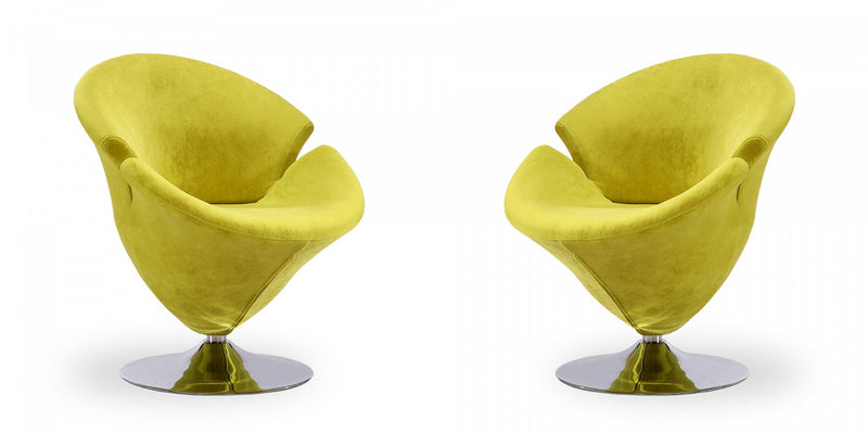 Tulip Modern Velvet Swivel Lounge Chair in Green - Set of 2