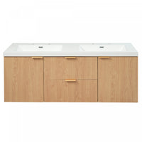 Weston 59.3-Inch Double Sink Floating Bathroom Vanity with Smart Storage, Natural 