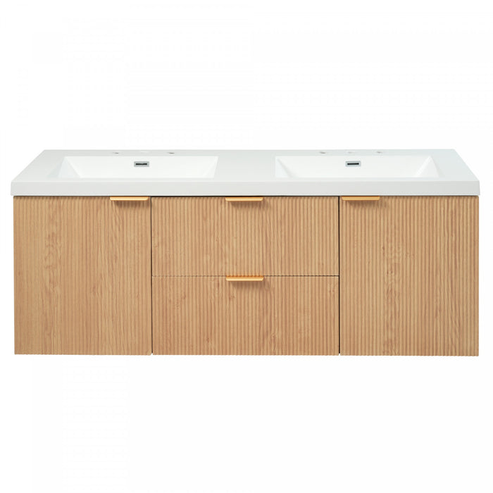 Weston 59.3-Inch Double Sink Floating Bathroom Vanity with Smart Storage, Natural