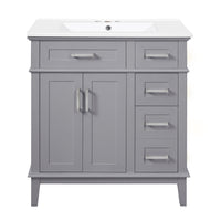 Savannah 30 Inch Bathroom Vanity with Ceramic Sink and Spacious Storage Cabinet, Grey 