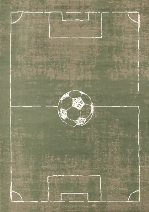 Florence Green Brown White Soccer Field Rug, 6'7\" x 9'6\" Indoor Area Rug