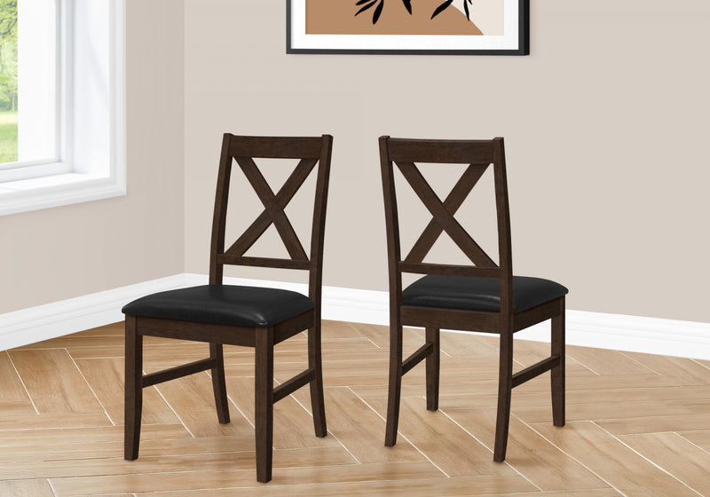 Dining Chair Set of 2 Dining Room Kitchen Brown Solid Wood Brown Leather-Look