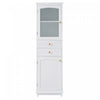 Jamie 63\" Pine Wood Tall Bathroom Storage Cabinet With Adjustable Shelves And Glass Doors - White
