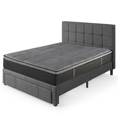Lottie Upholstered Platform Bed with Headboard and Underbed Storage Drawer in Dark Grey - King Size | Lottie lit plateforme rembourré avec tête de lit et tiroir de rangement sous le lit gris foncé - Très grand
