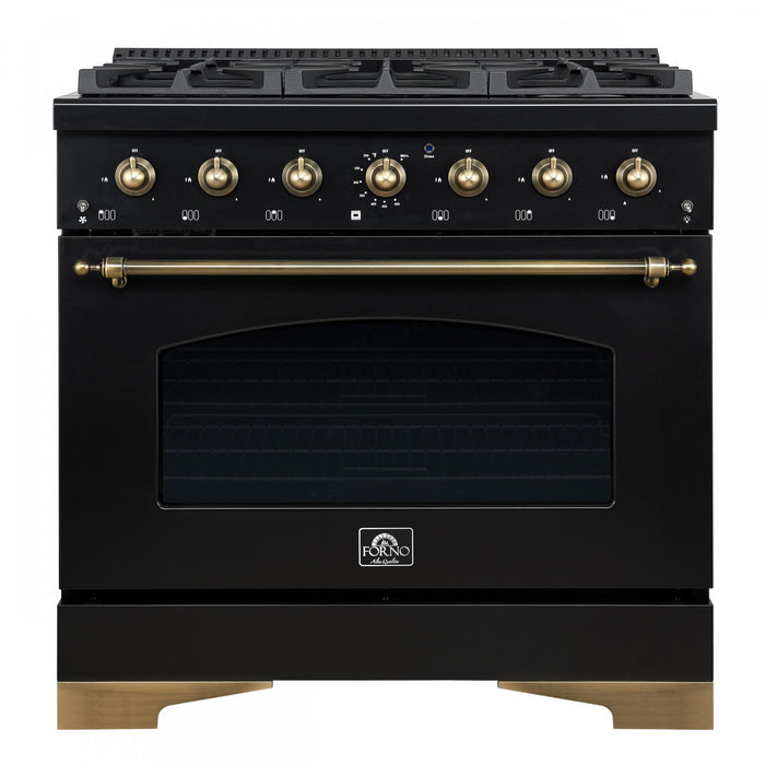 Forno Antico 36\" Dual Fuel Gas Range, Black, 4.5 cu.ft. - FFSGS6113-36BLK