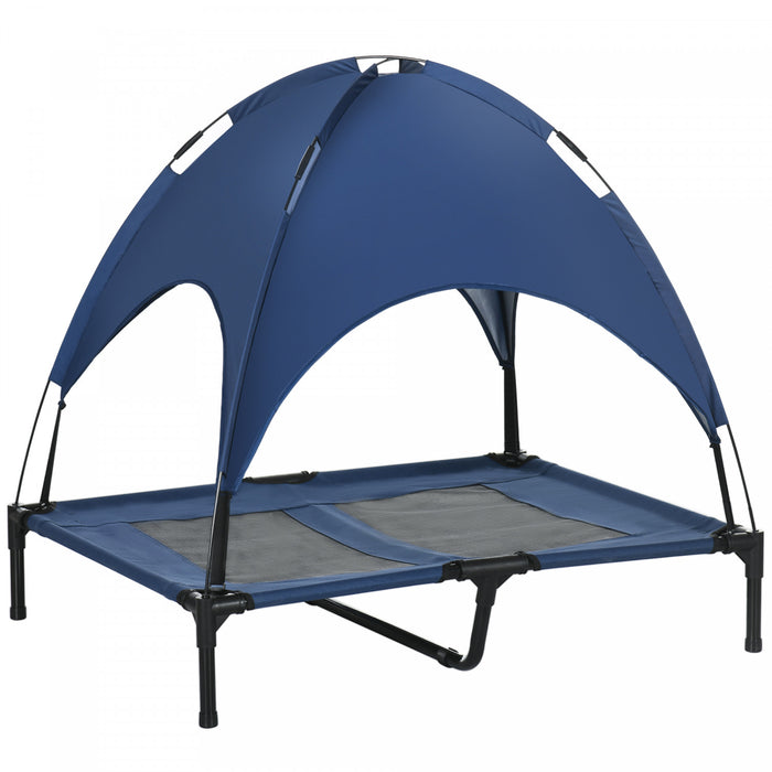 Pawhut Elevated Cooling Pet Bed Portable Raised Dog Cot With Canopy For Medium Large Sized Dogs, Indoor & Outdoor, 36\"x30\"x35\", Blue