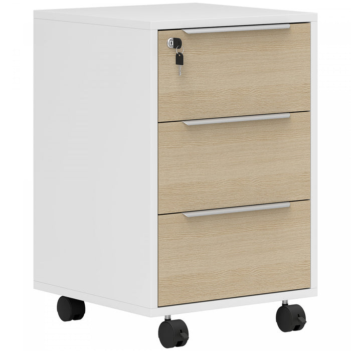 HOMCOM Vertical Filing Cabinet with Lock, 3 Drawer File Cabinet, Oak