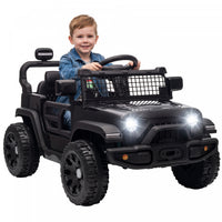 Qaba Electric Car for Kids, 12V Battery Powered Ride on Truck Car with Remote Control, Dual Motors, Rear Suspension, Soft Start, 3 Speeds, Music, LED Lights, for 3-8 Years, Black