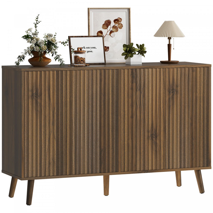 HOMCOM Sideboard, Fluted Buffet Cabinet with Adjustable Shelves, Dark Brown