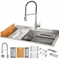 MultiSINK 33 in. Dual Mounted 3-Level Workstation Kitchen Sink, Faucet, Glass Rinser,Stainless Steel- D-WP31 Laundry Combo
