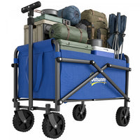 Outsunny Collapsible Folding Wagon Cart, Portable Outdoor Utility Compact Small Garden Cart with Universal Wheels and Adjustable Handle for Sports, Camping, Shopping, Blue